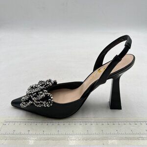 FYS Black Slip on Pointed Toe Slingback Sandals Butterfly Crystal Prom Shoes